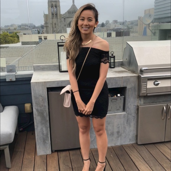 off shoulder mini black dress